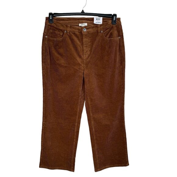 Style & Co SZ 14W Wide Leg Corduroy Pants Hi-Rise Stretch Pockets Brown Womens - Picture 1 of 9